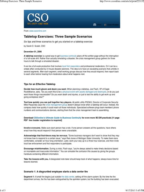 Tabletop Exercises Three Sample Scenarios