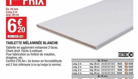 Tablette Melamine Blanc 50 Cm Brico Depot Mélaminé , L.200 X L. X Ep.16 Mm
