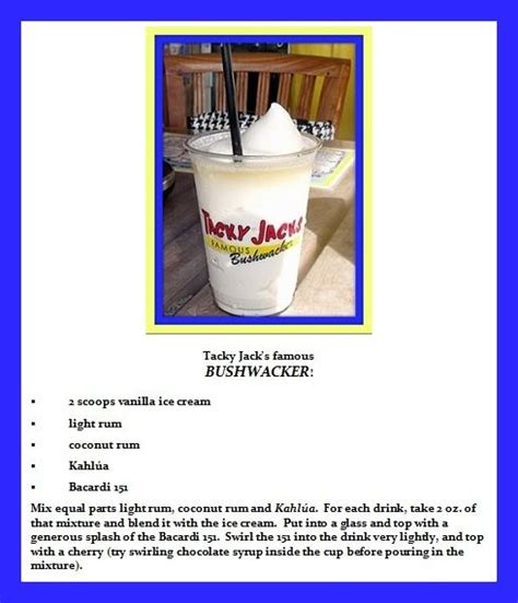 Tacky Jacks Bushwacker Calories