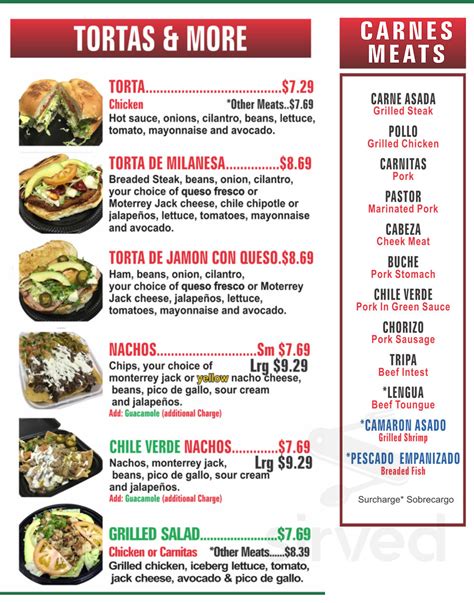 taco mexican restaurant menu