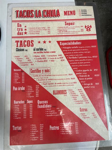 Tacos La Chula Menu