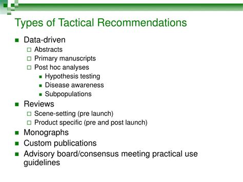 Tactical Recommendations