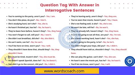 Tag Questions Examples Sentences