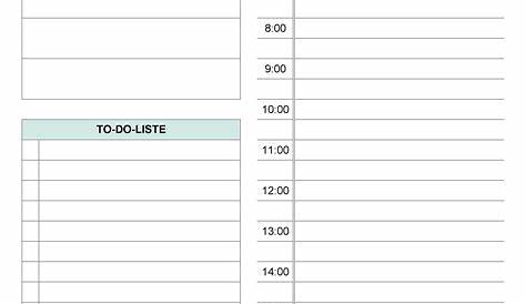 Tagesplaner Vorlage zum Ausdrucken (Excel) - Muster-Vorlage.ch
