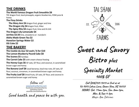 tai shan farms menu