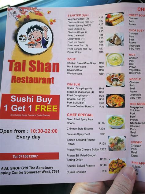 tai shan restaurant menu