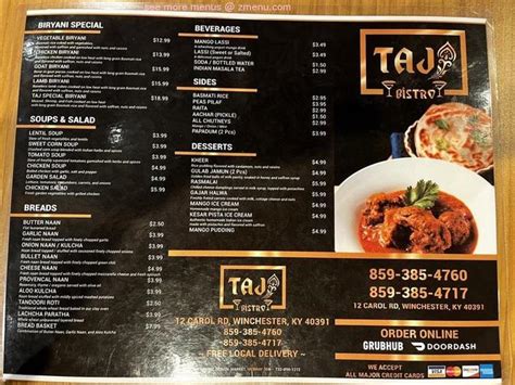 taj bistro menu