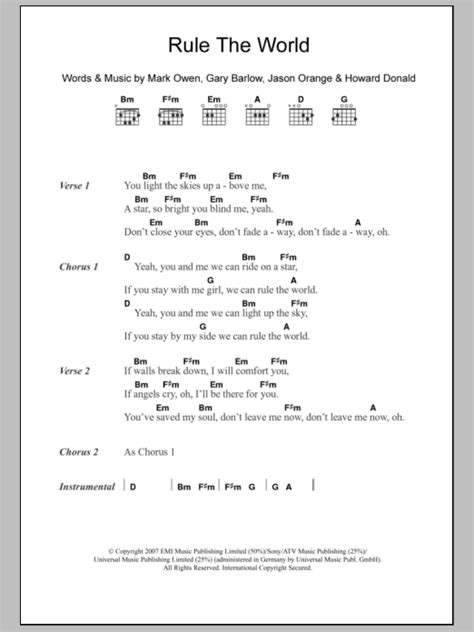 take that rule the world chords