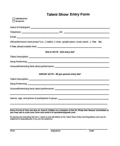 talent show application form template