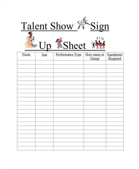 talent show sign up list