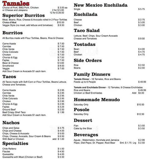 Tamales Ogden Menu