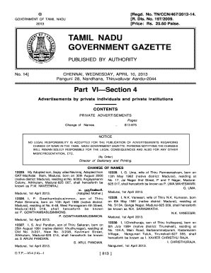 tamil nadu gazette name change online
