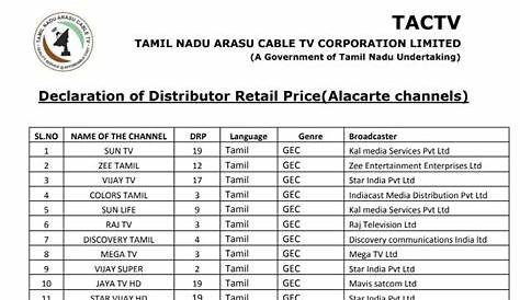 Tamil Nadu Tv Channel Price List 2019 Cable Tv Channel