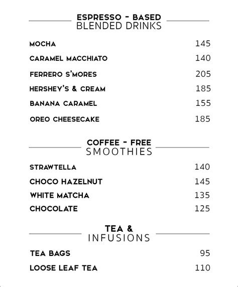 Tamper Coffee & Brunch Menu
