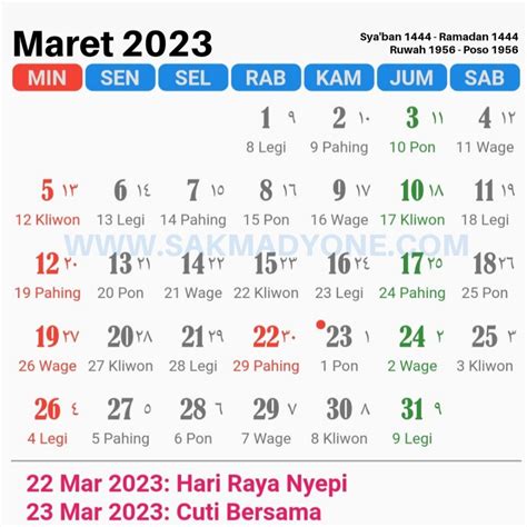 tanggal jawa maret 2023