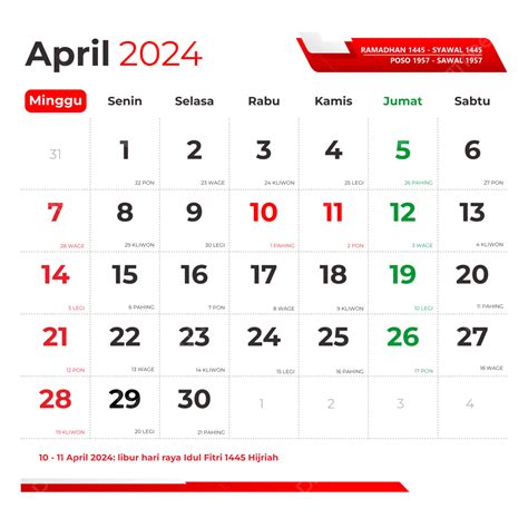 tanggal merah bulan april dan mei 2024