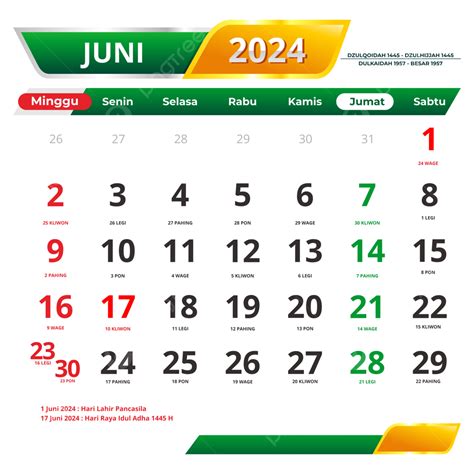 tanggal merah di bulan juni 2024