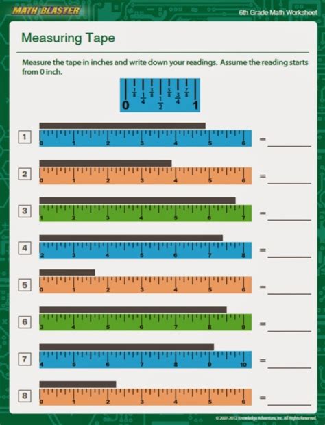 tape measure worksheets for beginners