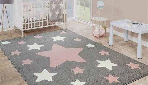 Tapis Enfant Carreaux Cœurs Étoiles Rose Gris Chambre