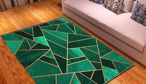 Tapis salon 3D motif geometrique luxe vert emeraude fond