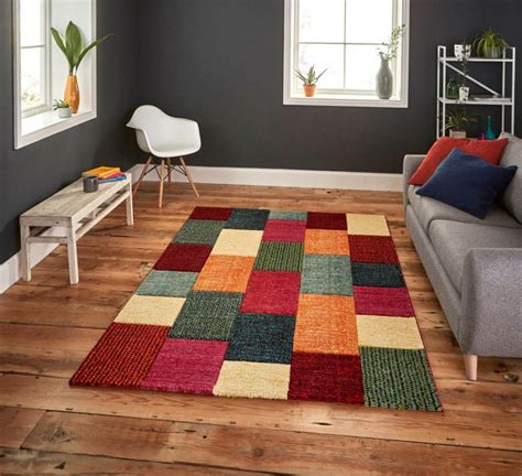 Tapis De Créateur À Poils Ras Motif Carreaux Abstraits Dégradé Couleurs