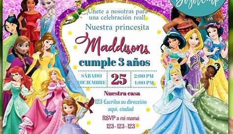 Tarjeta de Cumpleaños de las Princesas Disney listo para Imprimir