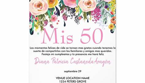 Invitación del cumpleaños 50 de mujer saludos a 50 años