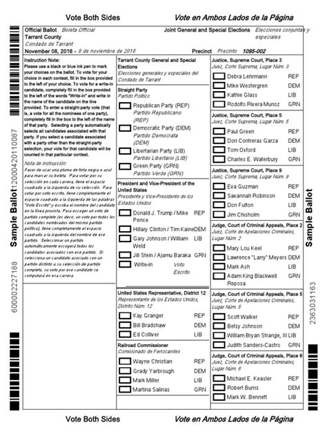 tarrant county sample vote