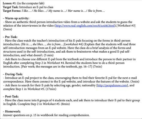 task based learning lesson plan example