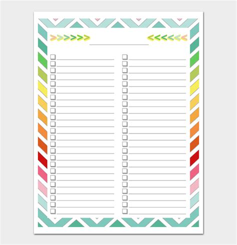 Task List Template Editable Printable
