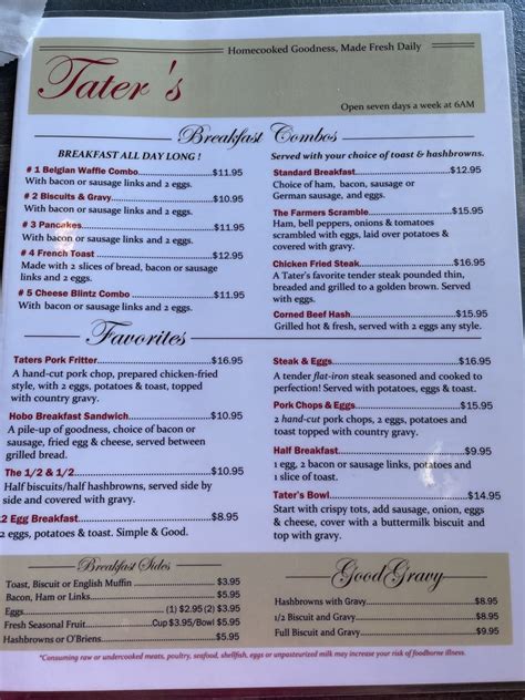 tater bread cafe menu