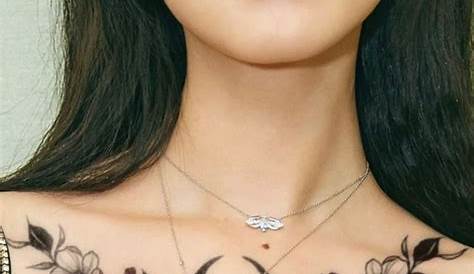 pearl channel necklace, carried by a bird, chest tattoos for women