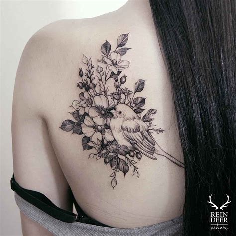 Bird and Flower Tattoo Bird and flower tattoo, Birds tattoo, Side