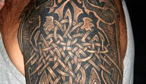 Black Ink Outline Celtic Knot Forearm Sleeve Tattoo On Man Celtic