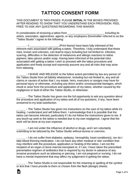 Tattoo And Body Piercing Consent Form