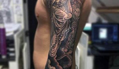 Image may contain: 1 person, closeup Angel Sleeve Tattoo, Forearm