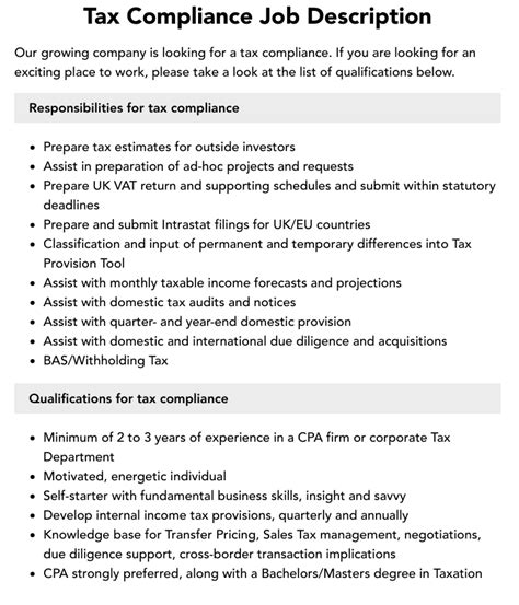 tax compliance jobs