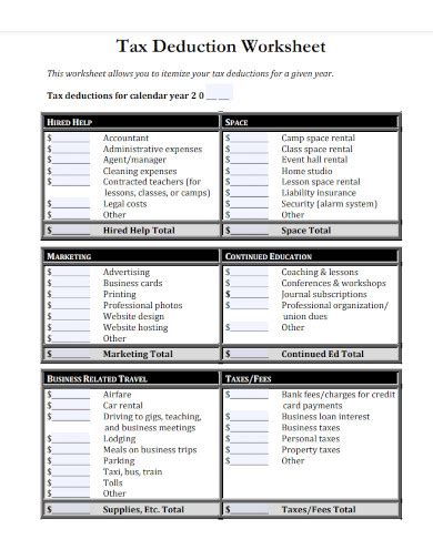 Tax Deduction Worksheet Guide