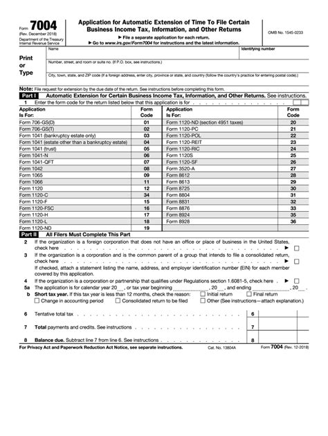 tax extension form 7004 printable