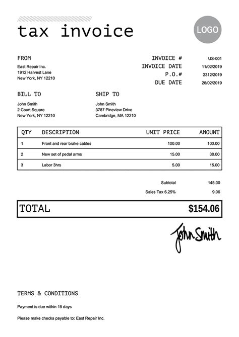 tax invoice bill format