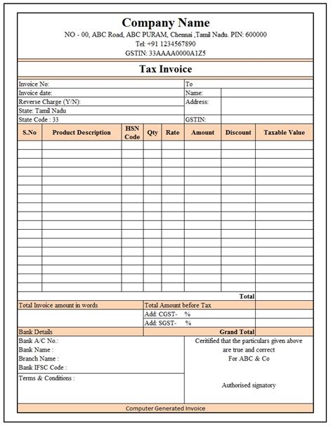 Tax Invoice Format With Gst In Excel