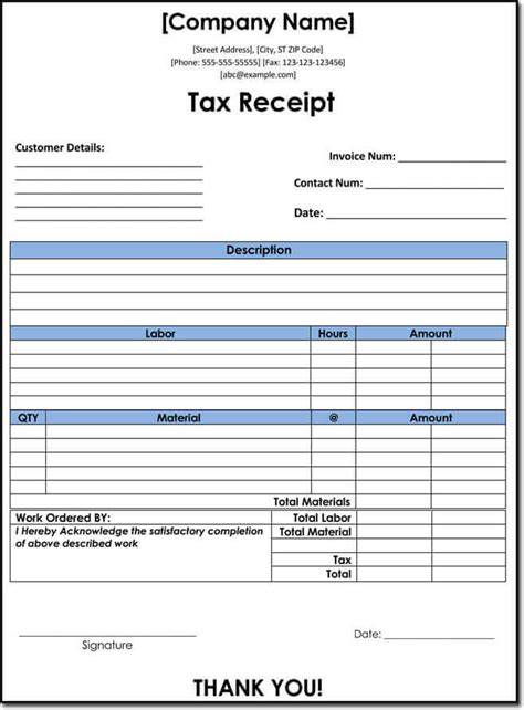 Free Blank Printable Tax Receipt Template with Example in PDF