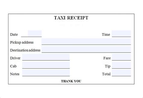 Free Blank Taxi (Cab) Receipt Templates (Word PDF)