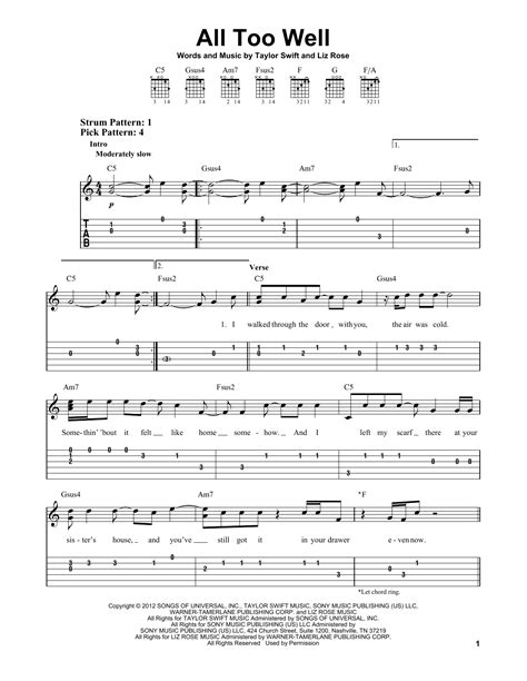 taylor swift all too well guitar chords