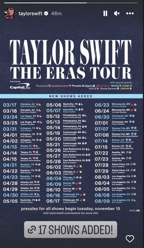 taylor swift list of tours
