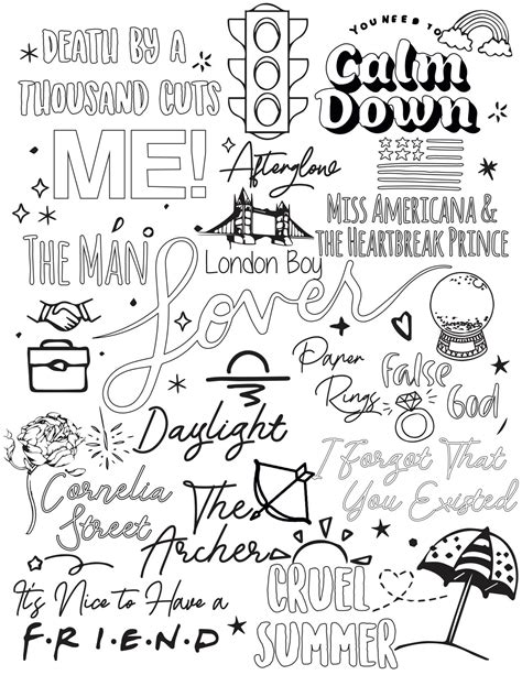 taylor swift printable lyrics coloring pages