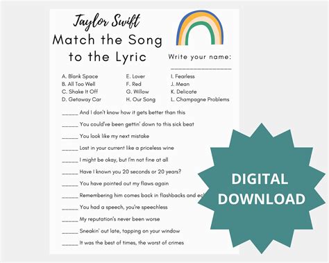 taylor swift song name game