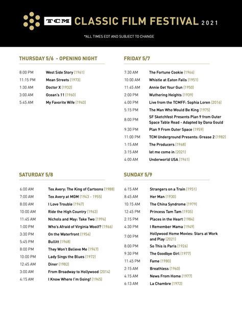 tcm movie schedule