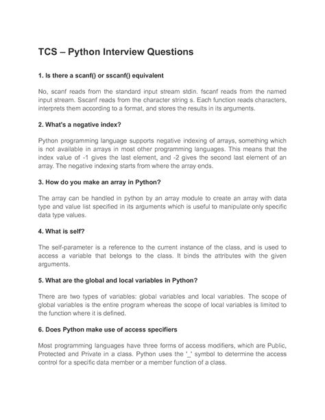 tcs interview questions for experienced python developer