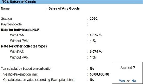 tcs payment code list